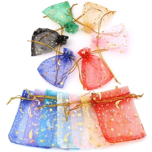 Organza Stern Mond Muster Kordelzugbeutel Goldprägung Schmuckverpackung Beutel Für Hochzeit Süßigkeiten Gastgeschenk Mehrfarbige Netztaschen