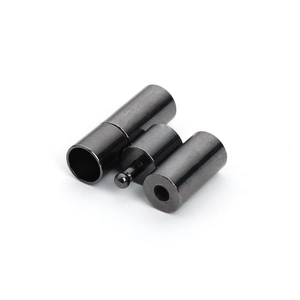 Detailed view of gunmetal cylinder clasp for leather cords and jewelry making