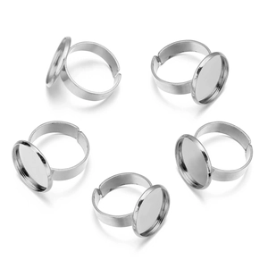 Five adjustable copper ring blanks with round bezel settings for DIY jewelry making