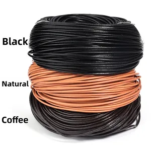 Cordons ronds en cuir véritable noir, naturel et marron foncé pour bijoux DIY