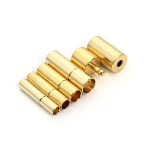 Polished gold cylindrical copper end caps and clasps for DIY jewelry making