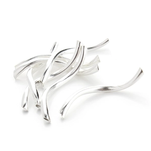 Polished silver curved tube spacer beads for DIY bracelet and necklace making