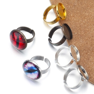 Adjustable copper ring blanks with colorful glass eye cabochons for DIY jewelry making