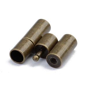 Detailed view of bronze-tone cylindrical plugin clasps for DIY jewelry necklace making