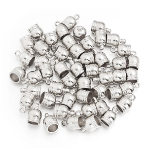 Bulk set of silver bell-shaped tassel cord ends for DIY jewelry and bracelet making