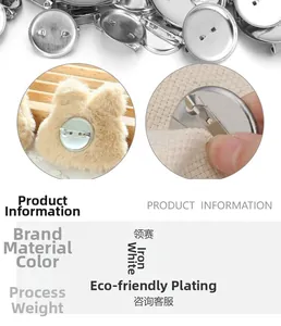 Détail macro de supports de broche circulaires argentés et épingles en fer pour bijoux DIY