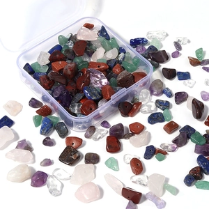 Set of 70g irregular natural gemstone beads in various colors with a clear storage box