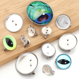Kit broche DIY avec supports ronds en métal argenté et cabochons en verre décoratifs