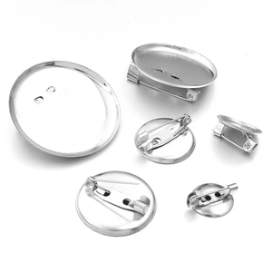 Support de broche rond en métal argenté poli avec épingle pour création bijoux DIY