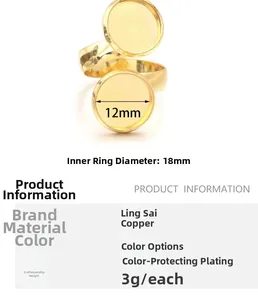 Größentabelle für 12mm Doppel-Tablett Kupferring mit verstellbarer Basis für DIY Schmuck