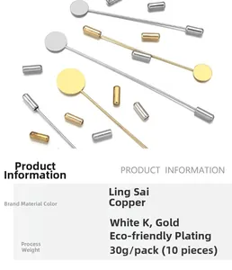 Detailed view of copper lapel pin bases with gold plating and needle caps for DIY jewelry