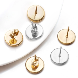Flat round stainless steel stud earring bases in gold and silver for DIY jewelry making