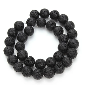 Natural black volcanic lava stone round beads with porous texture for DIY jewelry making