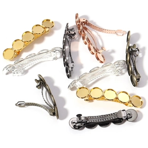 DIY metal spring hair clips with five round bezel settings in various metallic finishes