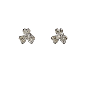Exquisite sparkly zircon heart flower stud earrings in silver finish for women's fashion