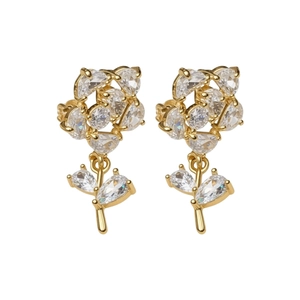 Eleganti orecchini a clip a fiore placcati in oro 14k con zirconi trasparenti