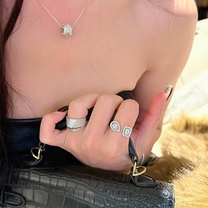 Minimalist Copper Zirconia Water Drop Square Adjustable Open Ring Fashion Light Luxury Finger Jewelry For Women Gift