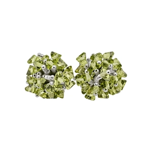 Forest style lime green glass flower stud earrings with silver needles for women