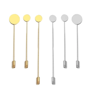 Copper Stick Brooch Pin Base With Round Flat Tray And Safety Cap Electroplated Long Straight Pin For DIY Jewelry Finding
