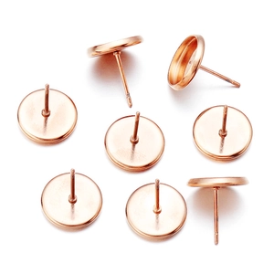 Rose gold stainless steel round earring stud settings for DIY jewelry making flat tray base