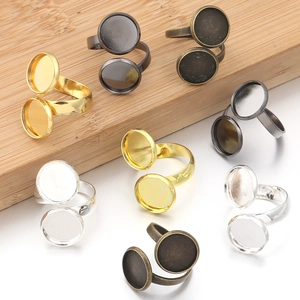 Verstellbare Kupfer-Doppelrundschalen-Ringrohlinge in Gold und Silber für DIY-Schmuck
