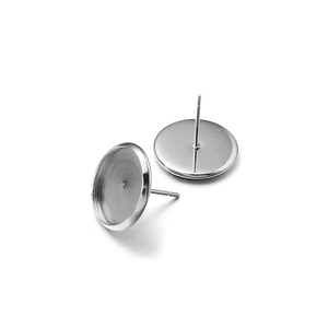 Detailed view of silver stainless steel earring bezel posts for DIY jewelry making
