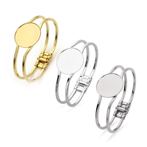 Detail view of adjustable DIY bracelet base with round bezel for jewelry making