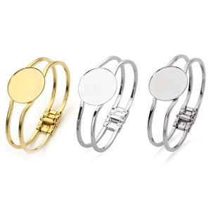 Three-color set of 25mm round bezel trays on vintage double-circle metal bangle blanks