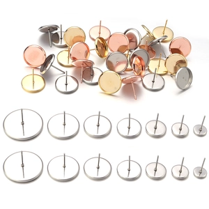 Flat round stainless steel earring posts in gold and silver for DIY jewelry making