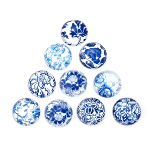 Blue and white porcelain style glass floral cabochons for DIY jewelry making
