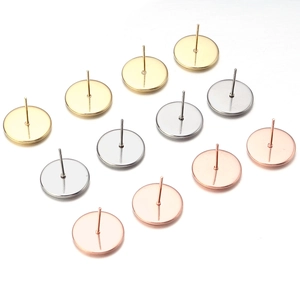 Flat round stainless steel earring stud bases in gold, silver and rose gold finishes