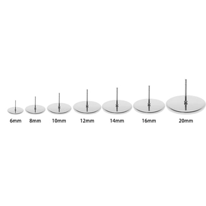 Flat round stainless steel earring studs base components in sizes 6mm to 20mm