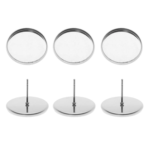 Silver stainless steel round stud earring base settings for jewelry making DIY