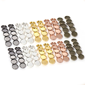 DIY metal spring hair clips with round base trays in five various metallic finishes