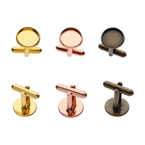 Detailed front and back view of rose gold round cufflink base tray for DIY jewelry making