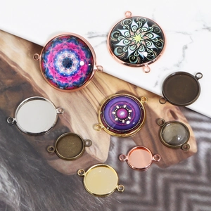DIY round cabochon base connectors in gold, silver, and bronze for jewelry making