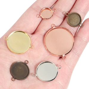 DIY round pendant bezel trays with double loops in various metallic colors and sizes