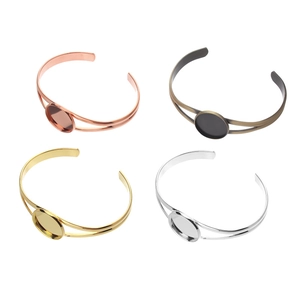 DIY Legering Open Armring Basis Met Ronde Bezel Tray Setting Verguld Vintage Sieradenbevindingen Voor Armbanden Maken
