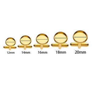 Detail view of round rose gold cufflink blank trays in sizes from 12mm to 20mm for DIY crafts