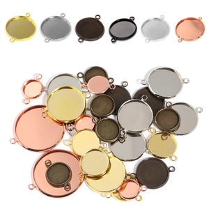 Iron Round Bezel Tray Pendant Connectors Double Loop For DIY Jewelry Making Necklaces Bracelets Handmade Findings Accessory