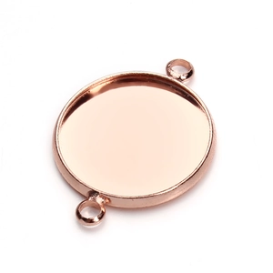 Rose gold round bezel pendant tray with double loops for DIY jewelry making