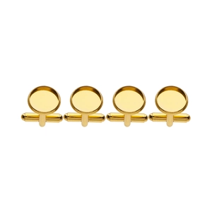 Detailed view of four rose gold round cufflink blank bases for custom DIY jewelry making
