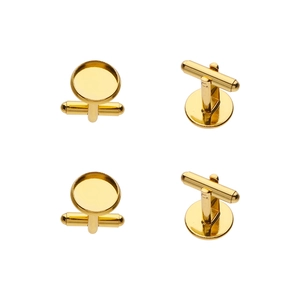 Detailed macro view of 4 rose gold plated round cufflink blanks for DIY jewelry making