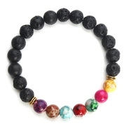Makroaufnahme von 8mm Lavasteinperlen und sieben Chakra-Steinen auf dem Armband