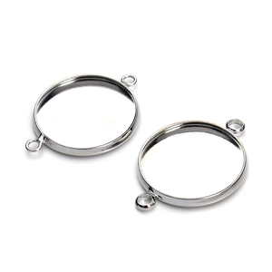 Polished silver round bezel tray connector for DIY jewelry making and pendants