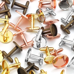 Bulk pack of round blank cufflink settings in gold, silver and rose gold for DIY jewelry