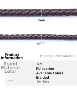 Detail showing 6mm and 7mm braided PU leather cords for DIY jewelry making