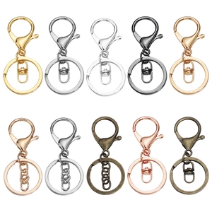 Detailed set of metal lobster clasps and key rings in various metallic color finishes