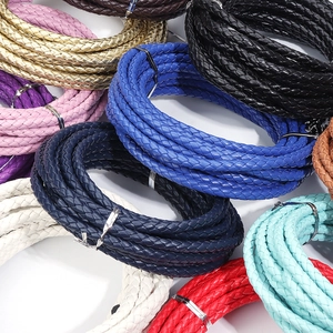Macro view of multi-color 6mm braided PU leather cords for DIY jewelry crafts