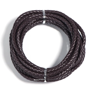 Close-up of 6mm dark brown braided faux leather cord for DIY jewelry making and crafts